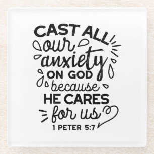 Posavasos De Vidrio Echa Toda Tu Ansiedad – 1 Pedro 5:7 Versículo Bíbl