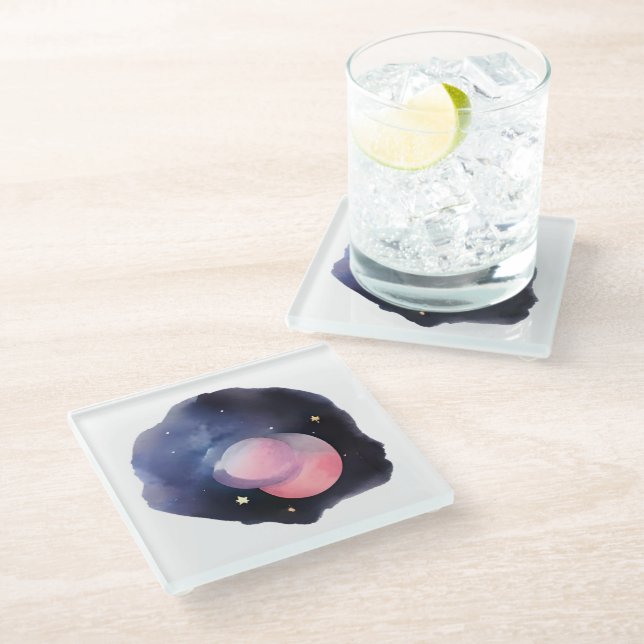 Posavasos De Vidrio Eclipse de los sueños: acuarela celestial (Angular)