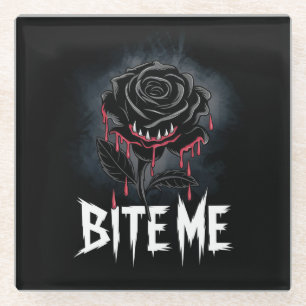 Posavasos De Vidrio Edgy 'Bite Me' Diseño Gótico Rosa