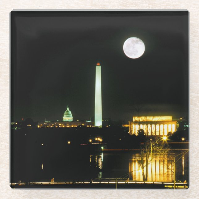 Posavasos De Vidrio Edificio del capitolio, el Lincoln memorial, (Anverso)