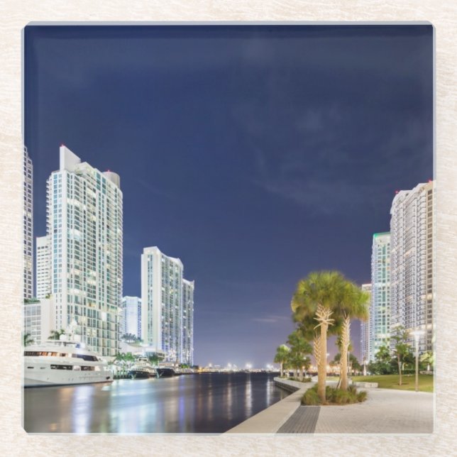 Posavasos De Vidrio Edificios a lo largo del río Riverwalk de Miami (Anverso)