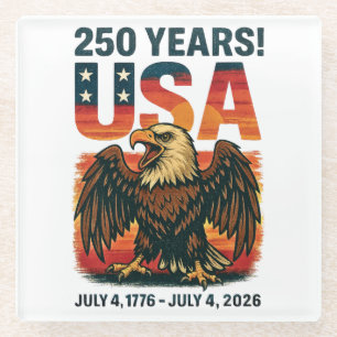 Posavasos De Vidrio EE.UU. 250 años - Águila calva patriótica 4 de jul