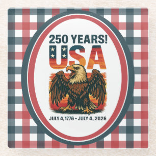 Posavasos De Vidrio EE.UU. 250 años - Águila calva patriótica 4 de jul