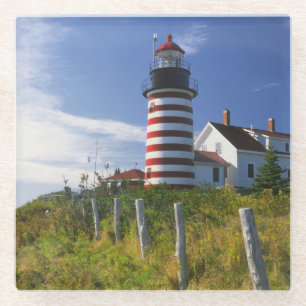 Posavasos De Vidrio EE. UU., Maine, Lubec. Faro de West Quoddy Head