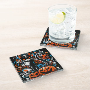 Posavasos De Vidrio Eerie Cat Skulls Halloween