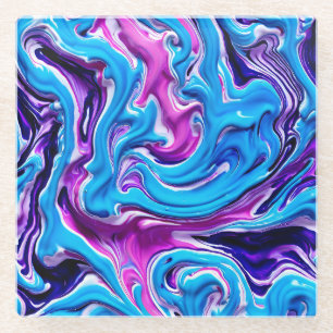 Posavasos De Vidrio Efecto de arbilación rosa, púrpura y azul