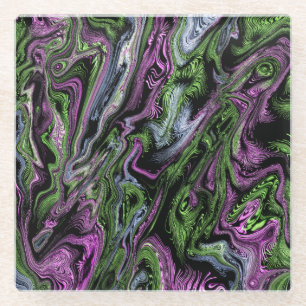 Posavasos De Vidrio Efecto de hilo de seda morado y verde arte líquido