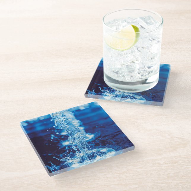 Posavasos De Vidrio Efecto del agua azul cristalino (Angular)