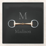 Posavasos De Vidrio Eggbutt Snaffle Bit Monogramado Ecuestre<br><div class="desc">Para los ecuestres y los amantes del caballo,  esta montaña tiene un ilustracion trampantojo de un bocadillo de berenjenas de cobre entre el nombre y el inicial.</div>