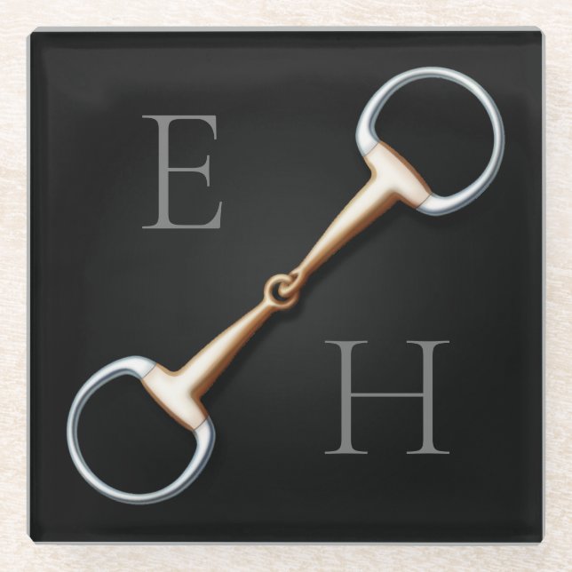 Posavasos De Vidrio Eggbutt Snaffle Bit Monogramado Ecuestre (Anverso)