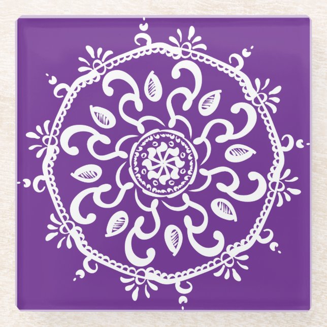 Posavasos De Vidrio Eggplant Mandala (Anverso)