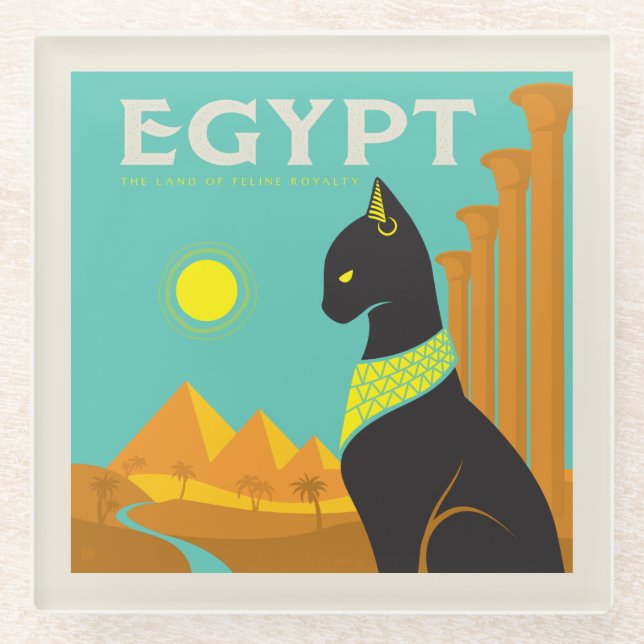 Posavasos De Vidrio Egipto | Tierra de realeza felina (Anverso)