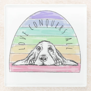 Posavasos De Vidrio el amor conquista todo perro arcoíris basset hound