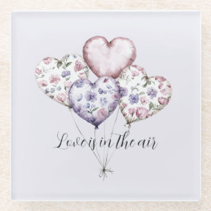 Posavasos De Vidrio El amor está en el aire Globos con Corazones