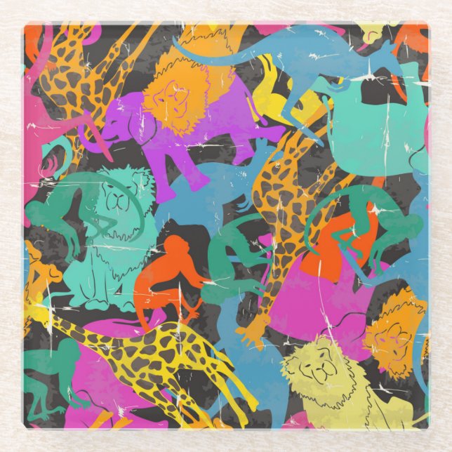 Posavasos De Vidrio El animal retro siluetea el modelo (Anverso)