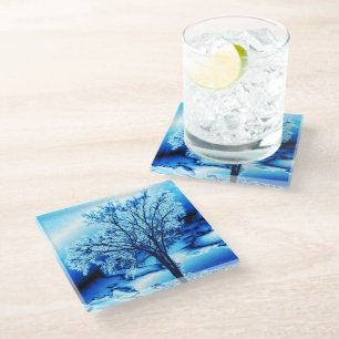 Posavasos De Vidrio El árbol en azul hielo