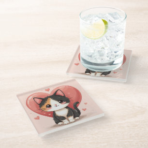 Posavasos De Vidrio El arte de Kawaii Valentine es un buen gato de Cal