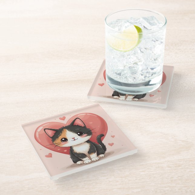 Posavasos De Vidrio El arte de Kawaii Valentine es un buen gato de Cal (Angular)