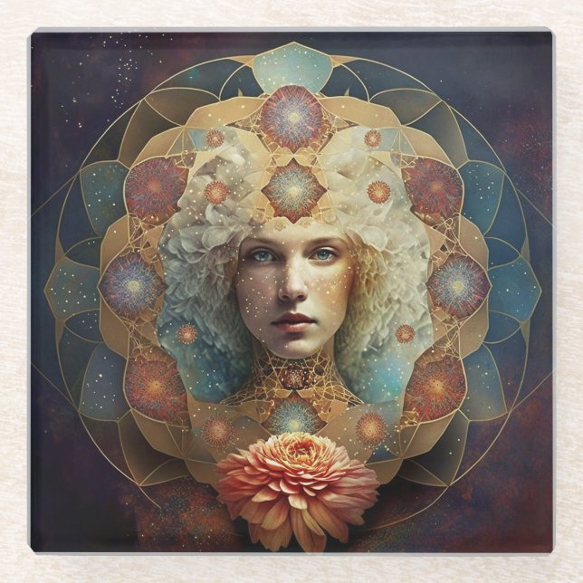 Posavasos De Vidrio El arte visionario de Mandala (Anverso)