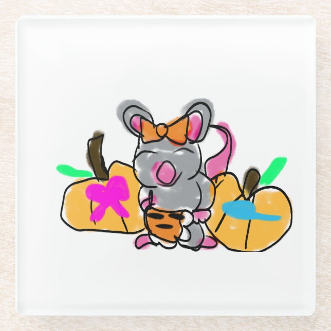 Posavasos De Vidrio El bebé del ratón revela otoño (Anverso)