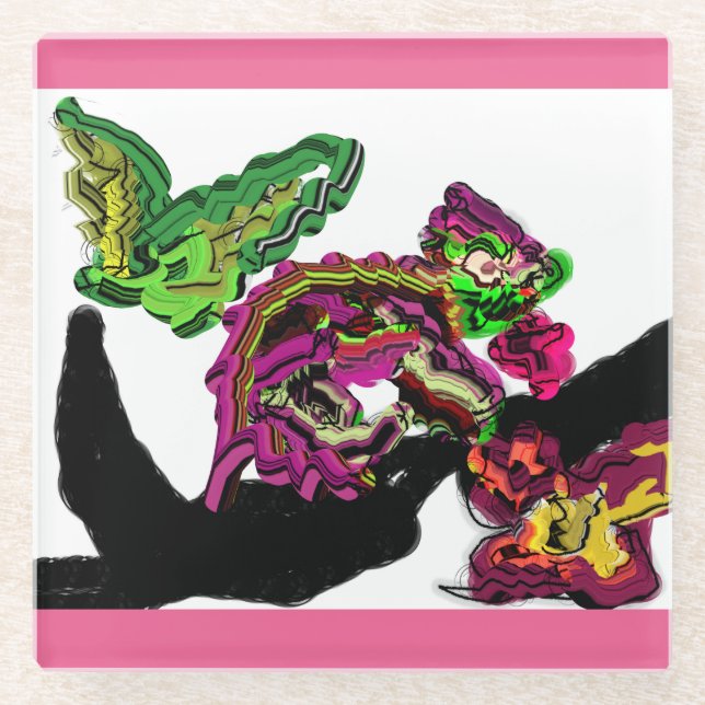 Posavasos De Vidrio El bosque lluvioso Chameleon divertido (Anverso)