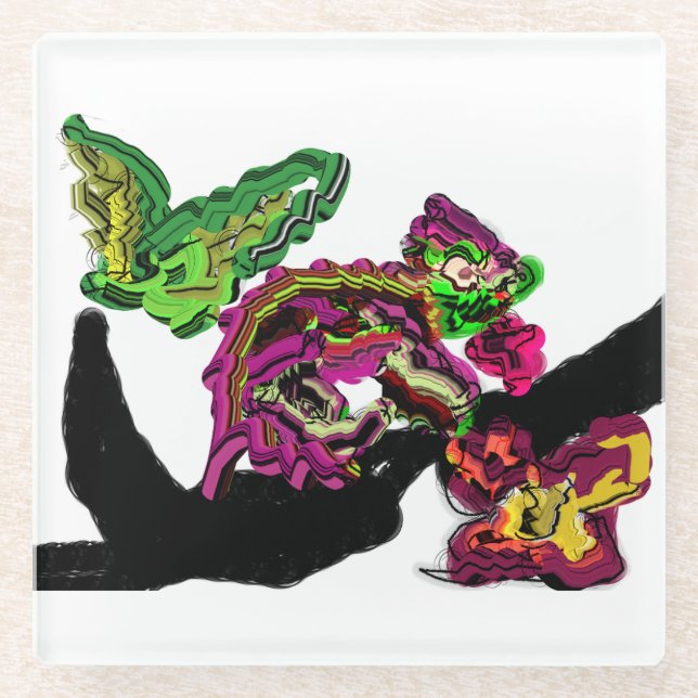 Posavasos De Vidrio El bosque lluvioso Chameleon divertido (Anverso)