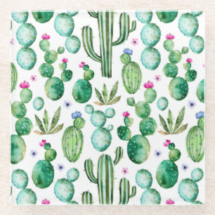 Posavasos De Vidrio El cactus de la acuarela planta el modelo