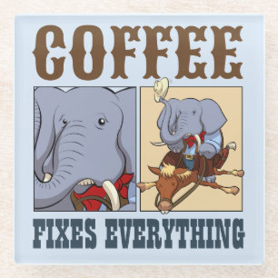Posavasos De Vidrio El café elefante gracioso arregla todo a Personali