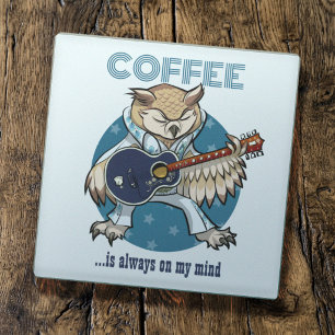 Posavasos De Vidrio El café siempre está en mi mente Guitarra Búho Car