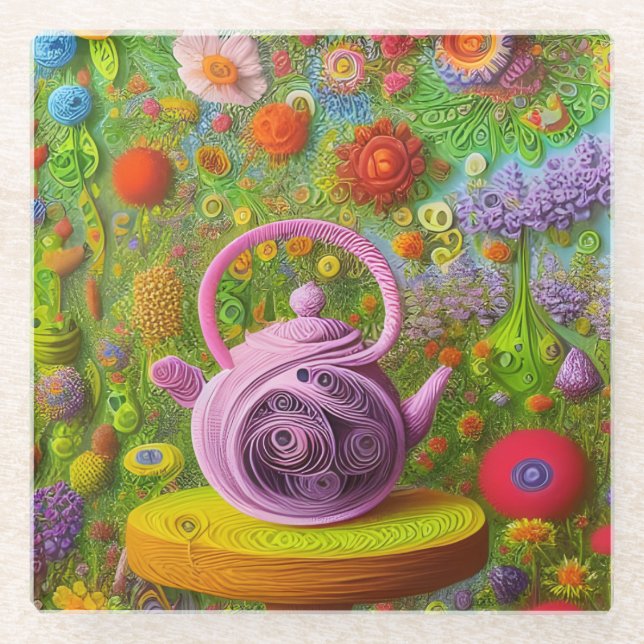 Posavasos De Vidrio El caprichoso paisaje de la tetera (Anverso)