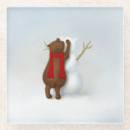 Posavasos De Vidrio El caprichoso y caprichoso oso oso de nieve en inv