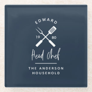 Posavasos De Vidrio El chef de papá, bbq grill Navidades de cumpleañ