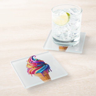 Posavasos De Vidrio El clásico cono de helado vibrante de SlipperyJoe'