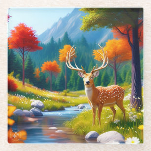 Posavasos De Vidrio El Deer Dorado en el bosque 987679