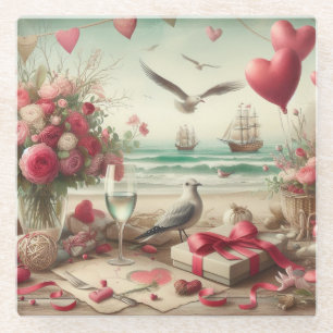 Posavasos De Vidrio El día de San Valentín costero/náutico