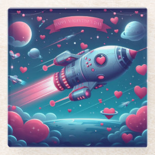 Posavasos De Vidrio el día de San Valentín Guay/futurista de nave espa