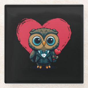 Posavasos De Vidrio El día de San Valentín Romance con Adorable Owl Gr