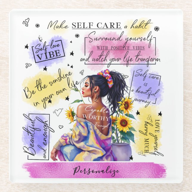 Posavasos De Vidrio El empoderamiento de la mujer inspira afirmaciones (Anverso)