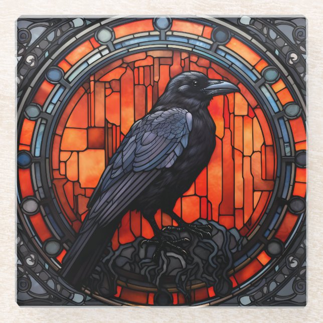 Posavasos De Vidrio El Espantador Vidrio Manchado Raven (Anverso)