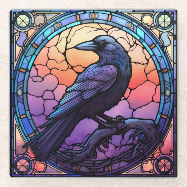 Posavasos De Vidrio El Espantador Vidrio Manchado Raven (Anverso)