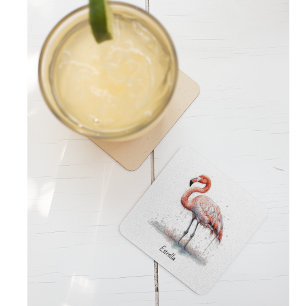 Posavasos De Vidrio El flamenco rosa colorido al estilo del Pointillis