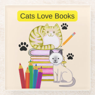 Posavasos De Vidrio El gato ama los libros