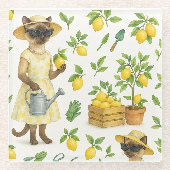 Posavasos De Vidrio El gato es jardín de limón de jardinería (Anverso)