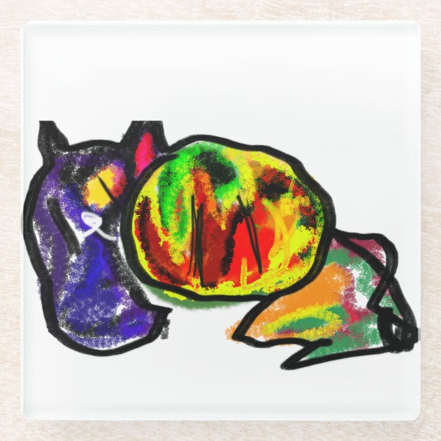 Posavasos De Vidrio El gato negro espera el otoño (Anverso)