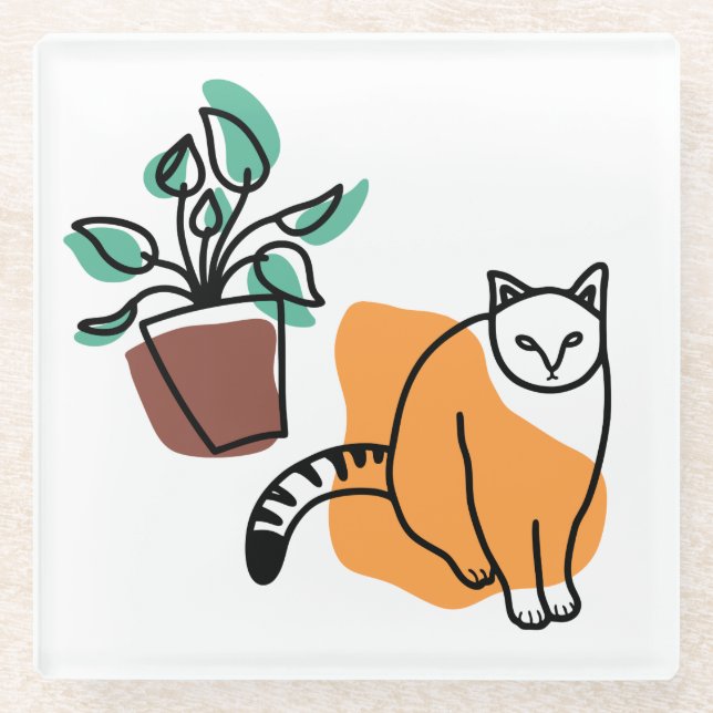 Posavasos De Vidrio El gato y la planta (Anverso)