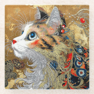 Posavasos De Vidrio El gato zen Ukiyo-e japonés vintage