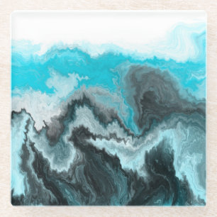 Posavasos De Vidrio El gris azul Aqua y las olas negras resumen el art