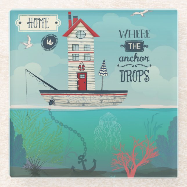 Posavasos De Vidrio El hogar es adonde el ancla cae (Anverso)