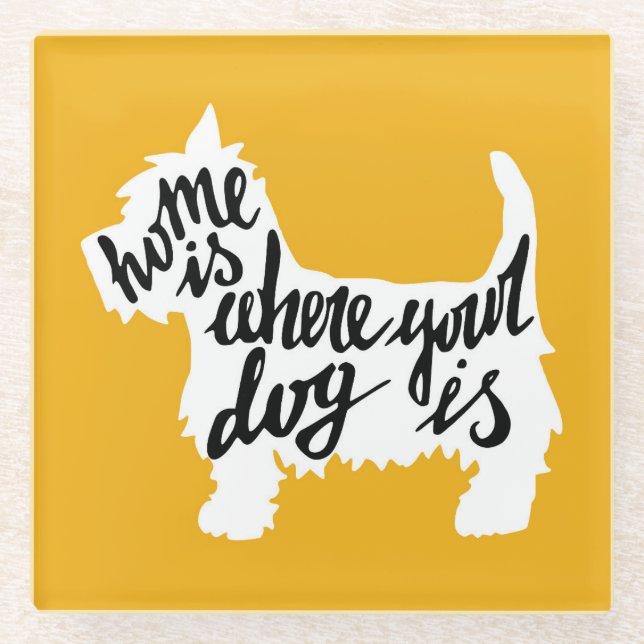 Posavasos De Vidrio El hogar es donde está su perro (Anverso)