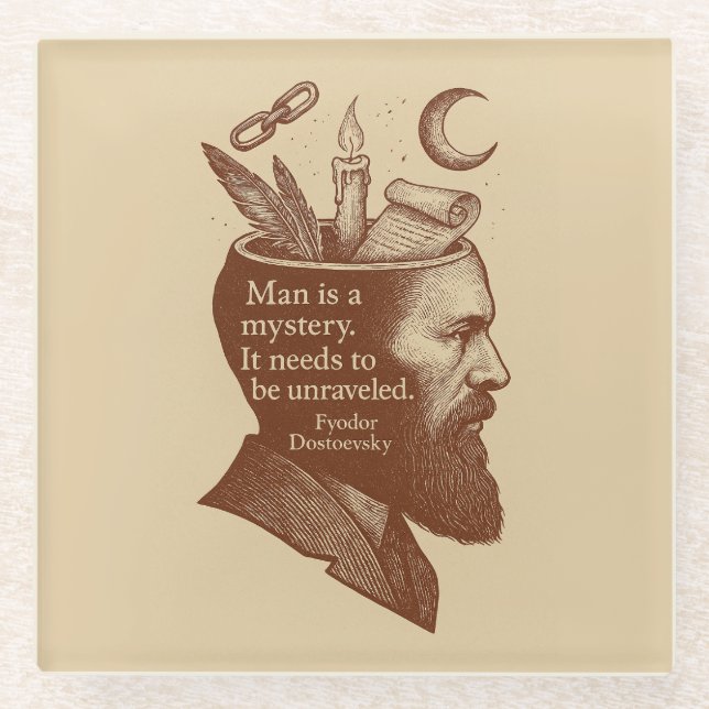 Posavasos De Vidrio El hombre es una cita misteriosa de Dostoevsky (Anverso)